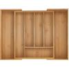 Relaxdays Portaposate da Cassetto Allungabile, Divisorio a 5-7 Scomparti per Posate, 5x28-44,5x33,5 cm, bambù, Naturale