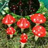 Juegoal Set di 6 statuette di funghi in miniatura da giardino delle fate, che si illuminano al buio, mini funghi rossi in resina, accessori artistici da giardino per esterni, scultura di agarici,