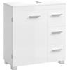 VASAGLE Mobile Sottolavabo per Bagno, Mobiletto da Bagno, 3 Cassetti Laterali, 2 Scomparti dietro l'Anta, Piedini, 30 x 60 x 64 cm, Bianco Nuvola BBK514WB01
