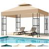 Bsteciar Telo Gazebo 3x3 m Impermeabile Anti-UV, 2 Livelli Tetto di Ricambio per Gazebo, Tenda da Sole Gazebo Rimovibile, 300D Poliestere Telo Ricambio Gazebo per Giardino, Patio, Esterni (Cachi)