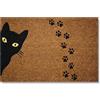 KOKO DOORMATS Zerbino Ingresso casa - Tappeto divertenti in fibra di cocco e base antiscivolo da PVC, da esterno e interno con misure 40x60cm (Gatto Nero)