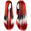 IMISSU 26'' Parrucca per capelli lunghi naturali con frangetta Parrucche colorate per feste in costume di Halloween per le donne (Rosso Nero Bianco)