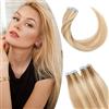 SEGO Extension Biadesivo Capelli Veri 10 Ciocche Adesive Tape 100% Remy Human Hair Biadesivi Umani Lisci 20g/set senza Clip (30cm, Biondo Sabbia Balayage Biondo Chiarissimo)