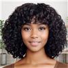 LINYANG Parrucca Capelli Umani Short Curly Bob Human Hair Wig with Bangs Parrucca Senza Colla Con Frangia Realizzata a Macchina 180 Densità Capelli Umani Vergini Brasiliani Nero Naturale 25cm