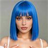 Luxiremi Parrucca Bob da donna 33 cm in sintetico, corta, liscia, blu con frangia, per gioco di ruolo, carnevale, da indossare