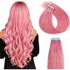 YILITE Extension Capelli Veri Biadesivo 35cm Rosa Caldo Setoso Dritto Capelli Extension Pelle Trama 10pcs 20g Extension Biadesive Capelli Veri (35cm #Rosa Cald)