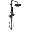 Görbach Colonna Doccia Acciaio Inox senza Miscelatore, Colonna Doccia idromassaggio con Asta Doccia Regolabili e Mensola, Set Doccia a Pioggia con Soffione 20 cm Nero