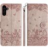 Aisenth Cover per Samsung Galaxy S24 FE 5G, Gatto, Farfalla Modello Custodia in PU Pelle Portafoglio Cover protettiva Flip Case con Funzione Supporto, Slot per schede, Grigio Viola