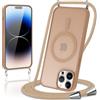 Knrlqim Magnetica Cover con Cordino per iPhone 14 Pro Max, Compatibile con Magsafe,Custodia con Laccio Collana Tracolla Corda,Traslucida Opaca Hard PC Sottile Antiurto Protettiva Case,Cachi