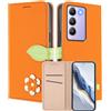 MOJIA Custodia a Portafoglio per Vivo V40 SE, Cover in Pelle PU Flip con Fiore e Chiusura Magnetica Foglia, Slot Carte, Funzione Stand.-Orange
