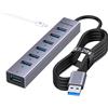 FORIDA Hub multiporta USB a 8 porte con 7 porte dati USBA 3.0 con 5 Gbps, cavo lungo 3.0 adattatore splitter con porta 5 V/3 A, distributore USB A in alluminio per PC, laptop (USB A, 120 cm grigio)