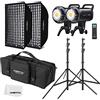 GODOX SL100D 2X 100W LED Video Light + 60 x 90 cm Softbox, Light Stand, Honeycomb Grid, With Remote Control Suitable for Film Studios, Photo Studios