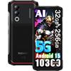 DOOGEE Blade 20 Turbo 5G Rugged Smartphone,32GB+256GB/2TB,10300mAh 33W Android 15 Telefono Indistruttibile,6,6 HD+ 90 Hz,50MP AI Fotocamere Cellulare Antiurto,3 slot/IP68/NFC/OTG/Face ID Nero