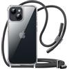 JETech Cover a Tracolla per iPhone 14 6,1 Pollici con Cinghia Cordino Regolabile, Trasparente Anti Ingiallimento Antiurto Protettiva Cellulare Custodia con Cordoncino il Collo (Mezzanotte)