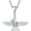 U7 Collana Pendente Faravahar Iraniano Cindolo + Catena di Grano Lunghezza Regolabile Larghezza 3 MM Sottile in Acciaio Inossidabile con Confezione Gioiello Religioso Collana Uomo Argento