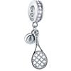 GLOWDAS Racchetta da tennis e sfera Charms ciondoli fit Braccialetto Sportivo Pandora, 925 Sterling Silver Palla da tennis e racchetta Pendente Perline con Clear CZ, regali di Natale per figlio/nipote/cugino