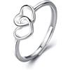 Belons Anello da donna in argento Sterling 925 con cuore aperto a cuore regolabile con zirconi, per ragazze e donne