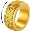 FindChic Anello Antistress Girevolo Uomo con Rune Nordiche Anello Spinner in Acciaio Inossidabile Oro misura 22.25 Gioiello Runico Vichingo per Ansia