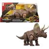 Mattel Jurassic World La Rinascita Predatori Giganti, dinosauro giocattolo Eotriceratopo, grandi dimensioni, 2 attacchi furiosi attivati dalla coda, gioco digitale, JGB93