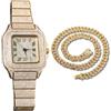 genkigold Orologio con Diamanti per Uomo - Quadrante Quadrato 40mm con Numeri Romani - Placcato in Oro 18K Cinturino 22cm - Quarzo Giapponese - Gioiello di Lusso - Abbinato a Catena Cubana 45cm