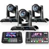 Tenveo Kit Telecamera PTZ e Controller - 3 Telecamere NDI 4K con Zoom Ottico 20X e AI Auto Tracking (LAN/HDMI/USB3.0), Controller Joystick NDI con Schermo 7 e Mixer Video PC500