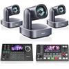 Tenveo Kit Telecamera PTZ e Controller - 3 Telecamere PTZ 4K con Auto-Tracking AI 12X, HDMI/USB3.0/LAN(PoE) e Controller Joystick NDI con Screen da 5 Pollici + Mixer Video PC500