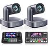 Tenveo Kit Telecamera PTZ e Controller - 2 Telecamere PTZ 4K con Auto-Tracking AI 12X, HDMI/USB3.0/LAN(PoE) e Controller Joystick NDI con Quad-Screen da 7 Pollici + Mixer Video PC500