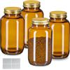Relaxdays Barattoli Vetro con Coperchio e Etichette, 4 Contenitori da 400 ml, Porta Erbe Medicinali e Spezie, Marrone