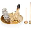 ZenBless Bruciatore di incenso 4 in 1, porta incenso Palo Santo, porta salvia, porta incenso per bastoncini di incenso/bobina/coni, 14 cm, in ottone, per meditazione e yoga