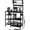 Relaxdays scaffale cucina con presa e USB, A x L x P: 151x82x40 cm, per microonde, mobile, effetto legno, metallo, nero