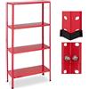 Relaxdays Scaffale in Acciaio, HxLxP: 147,5 x 75,5 x 30,5 cm, Carico 160 kg, con 4 Ripiani, per Garage e Cantina, Rosso