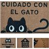 KOKO DOORMATS Zerbino Ingresso casa - Tappeto divertenti in fibra di cocco e base antiscivolo da PVC, da esterno e interno con misure 40x60cm (Cuidado con el Gato)