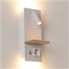 Alpinaluz Applique da parete con luce di lettura LED orientabile 3 W e luce ambientale 6 W (2800 K), porte di ricarica USB-C e USB-A, spina Schuko e vassoio in legno per camera da letto e testiera