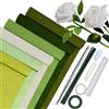 HanCheng Set di 6 rotoli di carta crespa colorata, 25 x 200 cm, colore verde sfumato con 15 fili di fiori, nastro biadesivo, righello, filo da cucito, carta crespa floreale (serie verde)