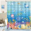 hometrixx Bambini Tenda Doccia 180x200 cm Cartone Animato Oceano Creatura Bollicine Corallo Pesci Poliestere Impermeabile Tenda Vasca da Bagno con 12 Ganci Lavabile in Lavatrice per Casa Hotel