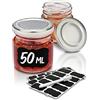 Praknu 24 Vasetti di Vetro Piccoli da 50 ml - Con Etichette e Pennarello - Ermetici - Lavabili in Lavastoviglie - Ideali da Regalare