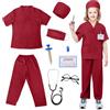 LEADSTAR Costume Dottore Bambino,Set di Gioco per Ginta del Dottoressa,Giocattolo Educativo Gioco del Dottore per Ragazze 3-10 Anni,Per Halloween Carnevale e Giochi di Ruolo (Rosso, L)