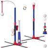 HYES 3-in-1 Baseball Set per Bambini 3-5, Set di Giocattoli Teball, Hanging Tee, Lanciatore Automatico da Baseball e 6 Softballs, Altezza Regolabile, Sport Regali per Bambini, Blu
