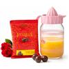 OTHERWISETRIVIAL Set Regalo per la Mamma, Praline al Cacao 80g, Spremiagrumi in Vetro Stile Caraffa, Due Rose Rosse Artificiali - Festa della Mamma