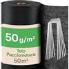 Praknu Telo Pacciamatura Telo Anti Erbacce 1m x 50m - 50g/m² con 24 Picchetti - per Orto Permeabile & Resistente agli Strappi - Resistenza UV