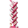LELELINKY libreria a forma di albero, scaffale verticale a 10 livelli per libri/CD/riviste, libreria DVD in legno, per soggiorno, camera da letto e ufficio, colore rosa