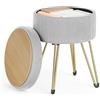 SONGMICS Sgabello Pouf Contenitore, Cassapanca Rotonda, Sgabello Toeletta in Velluto, 39 x 44,4 cm (Diam. x A), 4 Gambe in Metallo, Soggiorno Camera da Letto, Grigio Tortora LOM003G02
