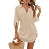 NLAND Copricostume Donna Mare Camicia Lunga Estiva Scollo a V Copri Costume da Spiaggia Sciolti Abito da Spiaggia Casual Bikini Cover Up Regolabile Copribikini(Beige,Taglia Unica)