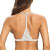 SHEKINI Reggiseno da donna senza ferretto con chiusura anteriore con allacciatura al collo Bralette da donna in pizzo a triangolo reggiseno imbottito sottoveste sexy crop top, bianco, M