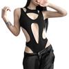SINROYEE Body sexy da donna con scava fuori, abbigliamento streetwear estivo, tuta gotica, maglietta a maniche corte senza maniche (taglia S: S)