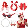 QingWing 6 Pieces Set di Accessori per Costume Anni '50 con Sciarpa di Chiffon, Guanti, Occhiali da Sole, Foulard a Pois, Orecchini, Collana, Accessori Retrò anni '50, per Feste a Tema