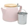 Nerthus FIH 1615 Teiera in Porcellana con Infusore 500 ml, Teiera per Tè e Infusi, Filtro in Acciaio Inox Rimovibile, Coperchio in Bambù, Teiera con Filtro Rosa