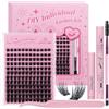 GLAMLASH Ciglia Finte Ciuffetti Kit Extension Ciglia Lash Clusters con Bond e Rimuoviciglia 8-16mm,DIY Eyelash Extension Kit (DM-FD32)