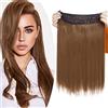 SEGO Extension Capelli Invisibili con Filo Trasparente Fascia Unica Capelli Lisci Sintetici Hair Extensions Singole Posticci Donna 90g 40cm # Marrone Chiaro