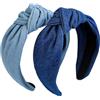 ericotry Cerchi per capelli annodati in denim vintage, larghezza 6 cm, con nodo, antiscivolo, elastici, spessi, blu scuro, blu chiaro, 2 pezzi
